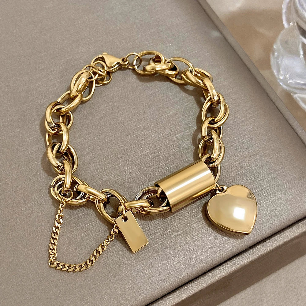 Yellow Gold Stainless Steel Party Bracelet, Extra Large Yellow Gold Stainless Steel Party Bracelet, Extra Large